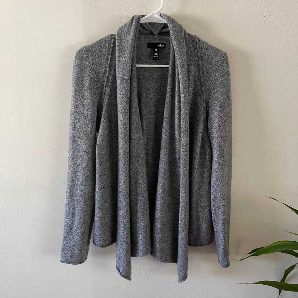 AQUA Cashmere Gray Draped Open Front Cascade Cardigan Sweater Womens Size Small